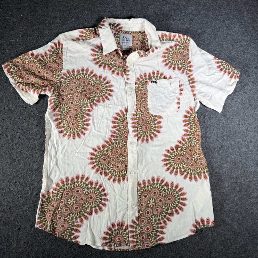RVCA Kelsey Brookes ANP Linen Blend Mandala Print Button Up Shirt Mens Medium